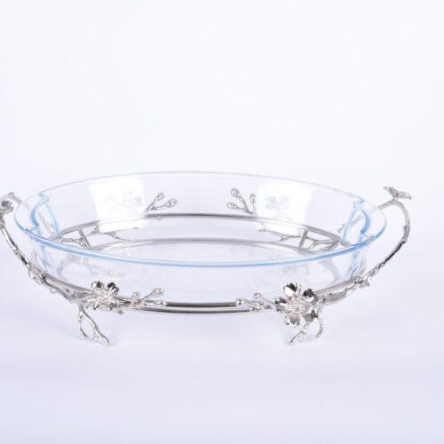 Jasmine Oval Glass Dish (Nickle-Plated)