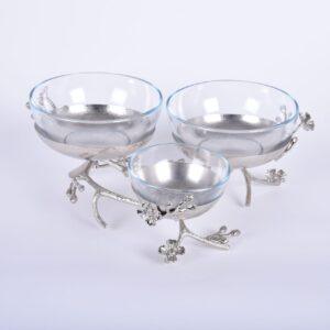 Jasmine 3-Section Glass Bowl (Nickel-Plated)