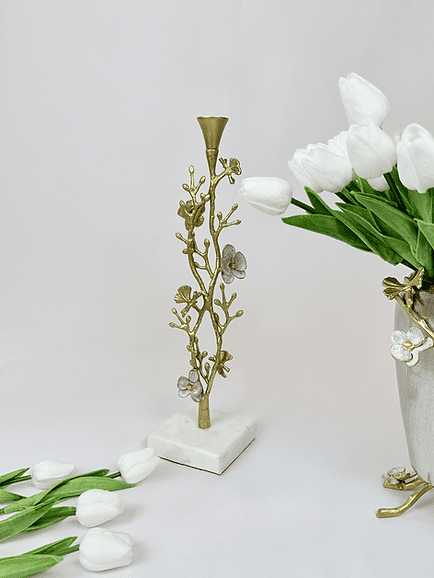 Orchid Candle Holder with Marble Base